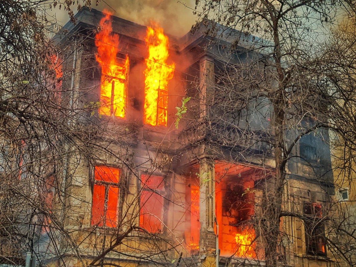 Fire damaged building awaiting professional restoration
