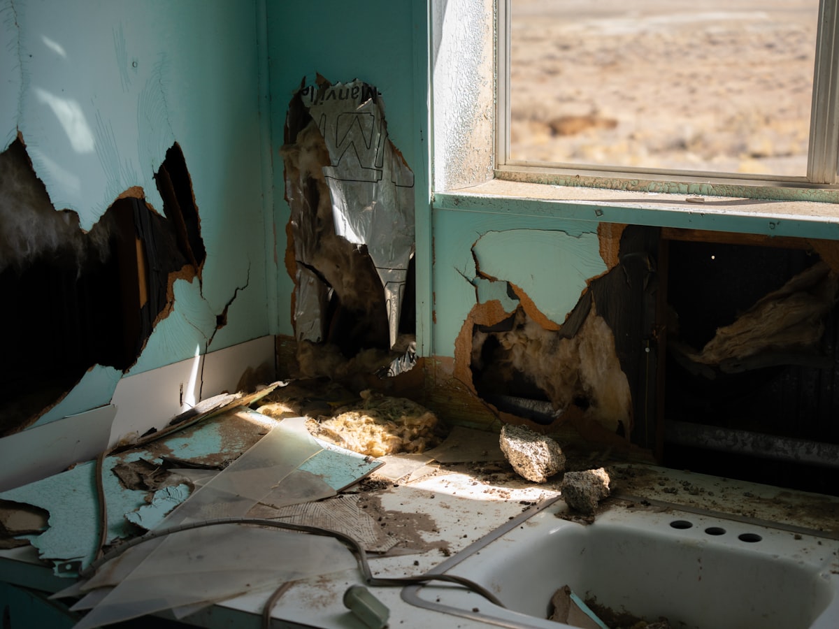 Water damage restoration equipment drying a property interior